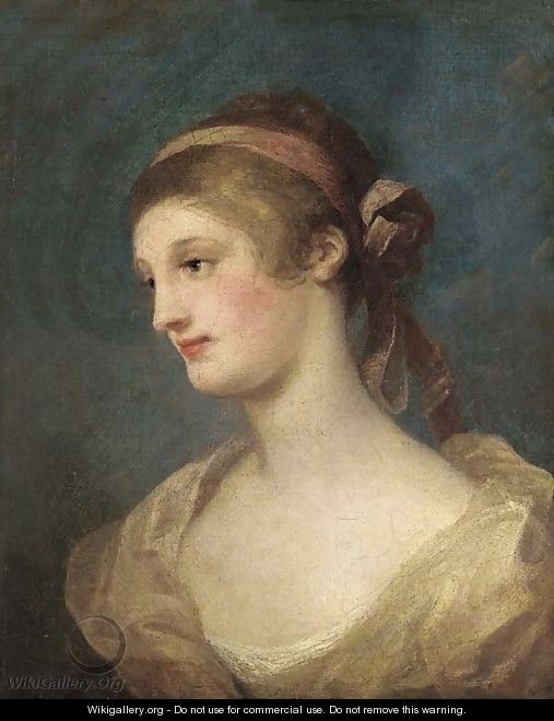 Portrait of a lady, bust-length, with a ribbon in her hair - (after) William Hogarth