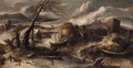 A winter landscape with fishermen by a river - (after) Willem Von Bemmel