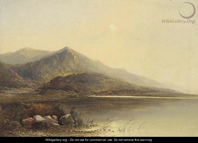 An angler in a mountainous lake landscape - (after) Walter Williams