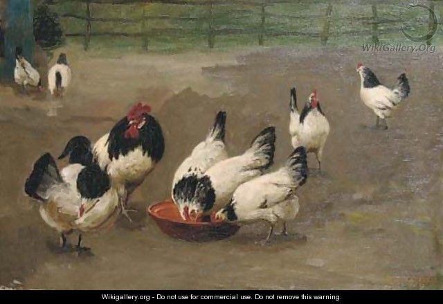 Chickens feeding - August Le Gras