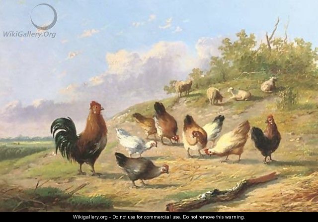 Poultry on a hillside - Auguste Coomans