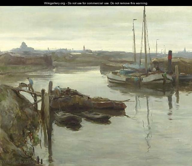 The inner harbour of Scheveningen - August Willem van Voorden