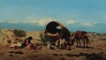 Travellers with their wagon in a landscape - August Xaver Karl von Pettenkofen