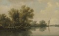 A wooded river landscape with a ferry and other boats - (after) Salomon Van Ruysdael
