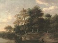 A wooded river landscape with figures on a track - (after) Roelof Van Vries