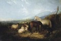 Horses with a flock of sheep - (after) Robert Watson