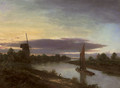 Boats on a river, a windmill beyond - (after) Robert Ladbrooke