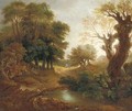 A wooded landscape with figures, a cottage and pool - (after) Gainsborough, Thomas