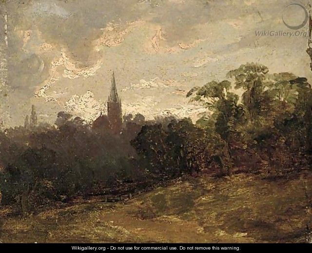 A wooded landscape with a church beyond - (after) Thomas Churchyard