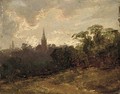 A wooded landscape with a church beyond - (after) Thomas Churchyard