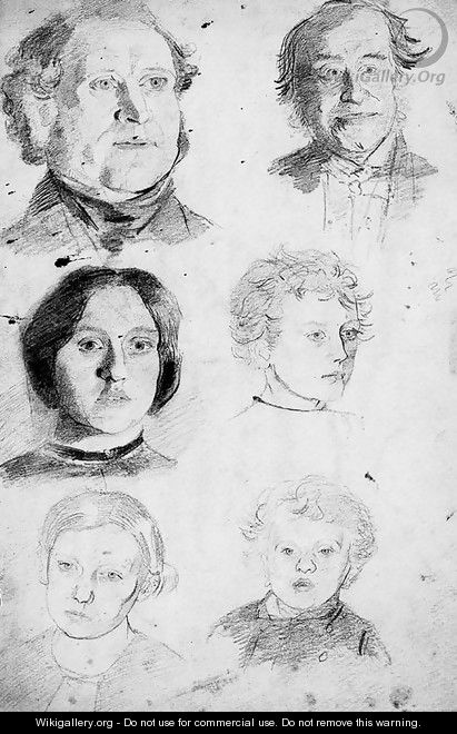 A sheet of head studies drawn by candle light - (after) Walter Howell Deverell