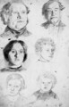A sheet of head studies drawn by candle light - (after) Walter Howell Deverell