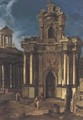 A capriccio of a Baroque church and antique ruins with figures - (after) Vittorio Maria Bigari