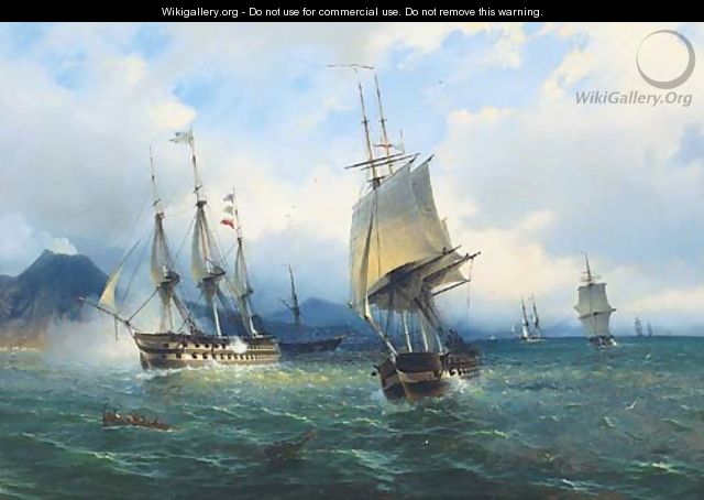 Warships in the Mediterranean signalling their arrival off Naples - (after) De Simone Tommaso