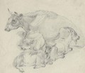Study of a cow, her calf and two goats - (after) Thomas Sidney Cooper