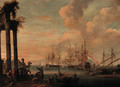 Dutch men-o'-war and other shipping moored in a calm beyond - (after) Nicolaes Ryckx