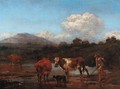 An Italianate landscape with herdsmen and cattle at a pool - (after) Nicolaes Berchem