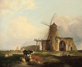 View of St Benet's Abbey, Norfolk, with figures, cattle and sheep in the foreground - (after) Miles Edmund Cotman