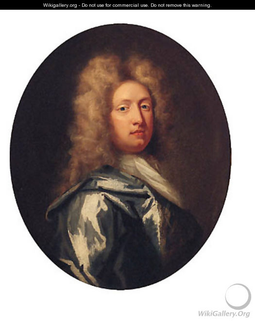 Portrait Of John Lyons, Half-Length, In A Blue Cloak And White Stock - (after) Dahl, Michael
