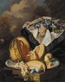 Grapes, melon, an apple and plums on a silver salver - (after) Maximilian Pfeiler