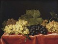 Red and white grapes on a draped table - (after) Paul Liegeois