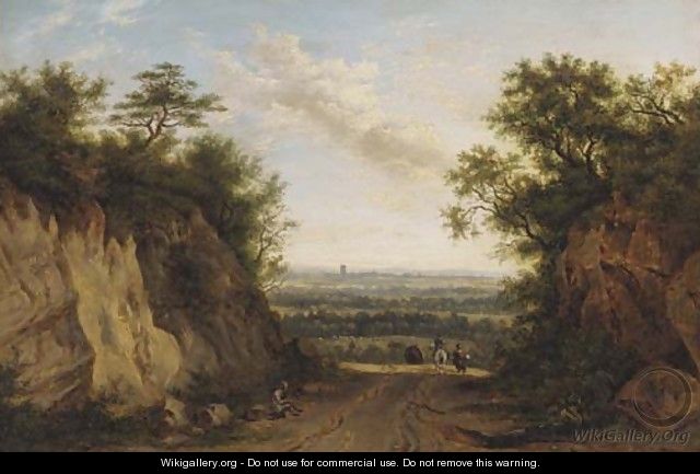Figures on a path in an extensive landscape - (after) Patrick Nasmyth