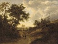 A drover on a wooded track in an extensive landscape - (after) Patrick Nasmyth