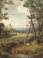 A bather in a wooded landscape, a castle beyond - (after) Patrick Nasmyth