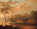 Rhenish landscapes with travellers on a track - (after) Norbert Joseph Carl Grund