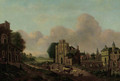A view of a town on a river with shepherds and travellers in the foreground - (after) Pieter Frans De Noter