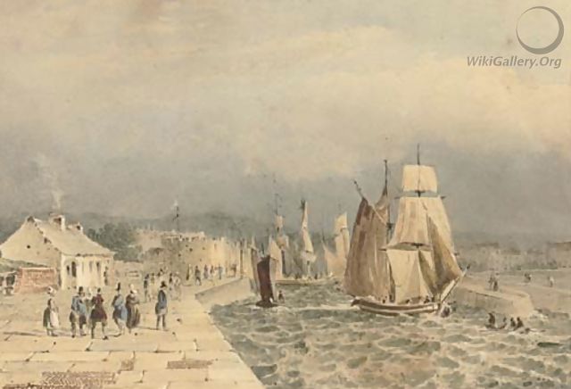 Shipping at the entrance of the port of Havre de Grace - (after) Pierre Justin Ouvrie