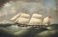 A merchantman under reduced sail in heavy seas - (after) Richard B. Spencer