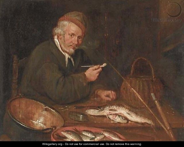 An angler smoking a pipe in an interior - (after) Quiringh Gerritsz. Van Brekelenkam
