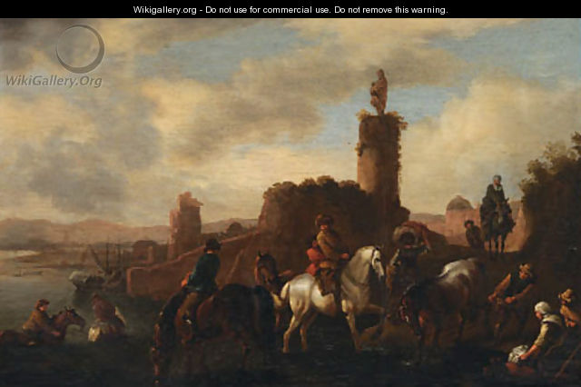 Travellers crossing a river - (after) Pieter Wouwermans Or Wouwerman
