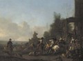 A hawking party at rest near a fountain - (after) Pieter Wouwermans Or Wouwerman