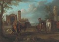 An Italianate town with Roman ruins and horsemen in the foreground - (after) Pieter Van Bloemen