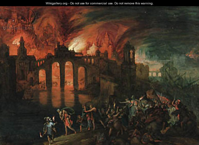 Aeneas rescuing his Father from the burning City of Troy - (after) Pieter Schoubroeck