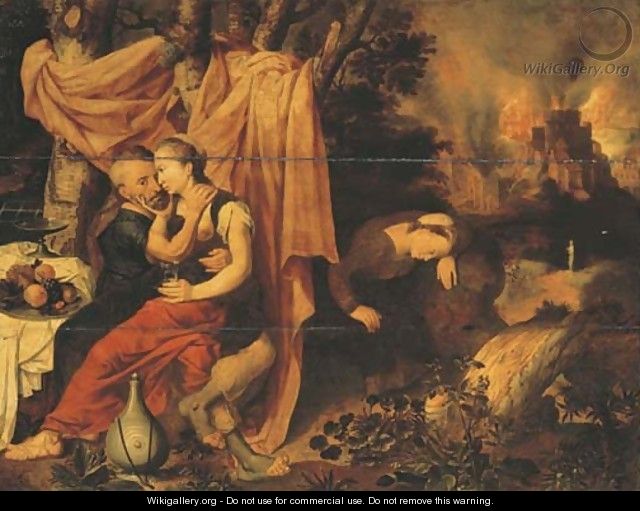 Lot and his Daughters, the Destruction of Sodom and Gomorrah beyond - (after) Pieter Pourbus