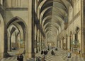 The interior of a Gothic Cathedral with elegant company and other figures - (after) Pieter The Younger Neefs
