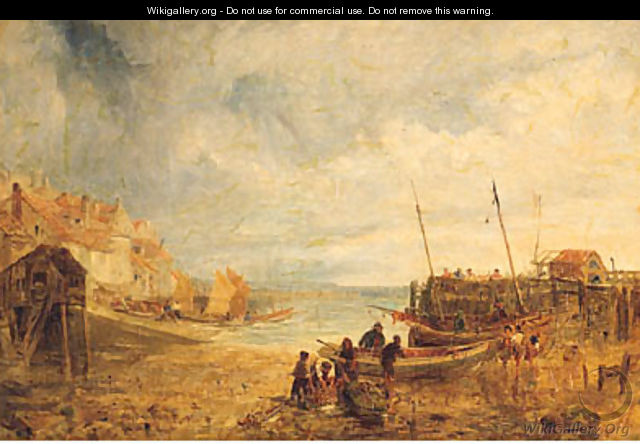 Fisherfolk Unloading The Catch In A Busy Harbour - (after) John Wright Oakes