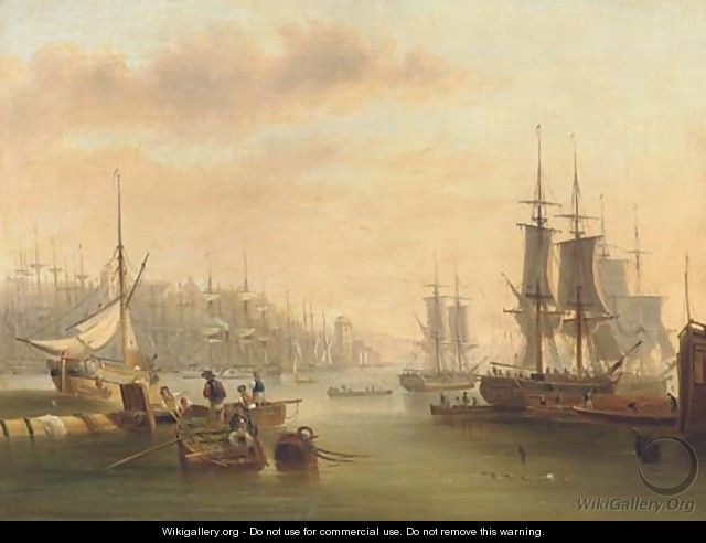Hustle and bustle and a forest of masts in a port - (after) John Wilson Carmichael