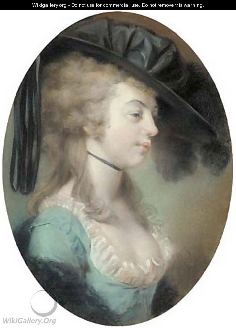 Portrait of a lady with feathered black hat thought to be the Duchess of Devonshire - (attr. to) Russell, John
