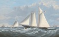 The schooner yacht America to windward of other competitors - (after) John Hughes