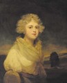 Portrait of a lady, traditionally identified as Miss Abbingdon, half-length, in a white dress, a landscape beyond - (after) Hoppner, John