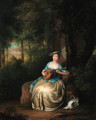 A lady playing a lute in a wood - (after) Anton Hickel