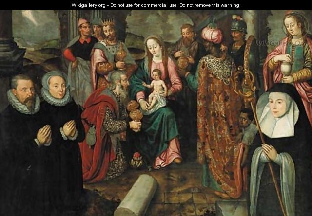 The Adoration of the Magi with kneeling donors - (after) Karel Foort