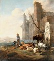 An Italian landscape with herdsmen - (after)Karel Dujardin