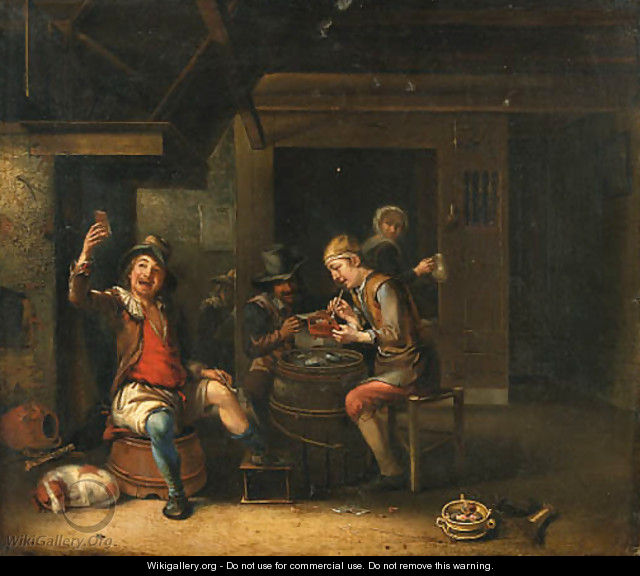 Peasants playing cards and smoking in a tavern - (after) Justus Juncker