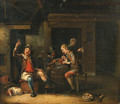 Peasants playing cards and smoking in a tavern - (after) Justus Juncker