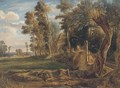 Cattle by a woodland cottage - (after) Jules Louis Phillipe Coignet